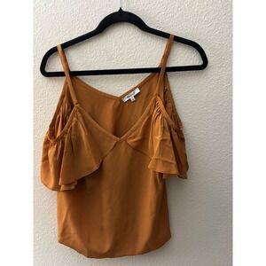 Madewell 100% Silk Cold Shoulder Ruffle Top Burnt Orange G9928 Womens Small A919